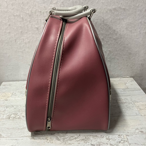 Vtg BRUNSWICK bowling ball bag light pink mauve single ball + rack RETRO-NICE! - Picture 2 of 9